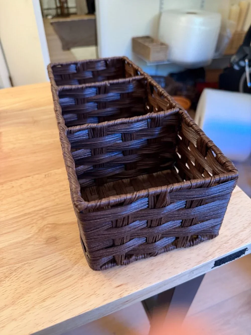 Toilet Tank Topper Paper Basket Woven Plastic Wicker & Metal Organizer Bin Brown